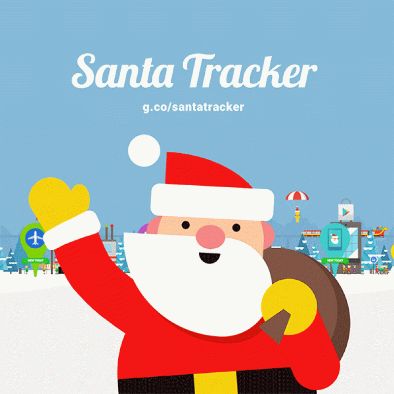 Santa waving, Santa Tracker written above his head