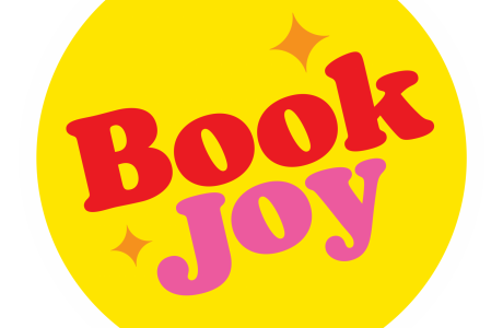 Yellow circle with words Book Joy and stars