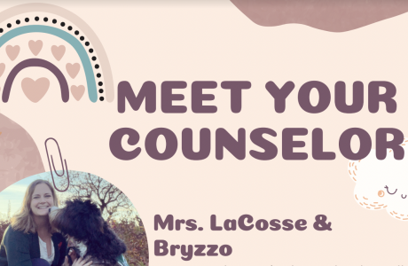Meet Your Counselor graphic in purple and pink