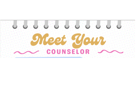 Notebook page with Meet Your Counselor text in yellow and pink