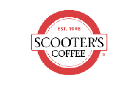 Scooter's Coffee logo with Scooter's Coffee in black font and EST 1998 in Red inside a red circle