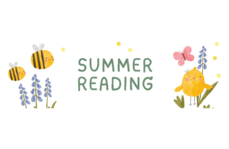 Summer Reading text with bees and flowers