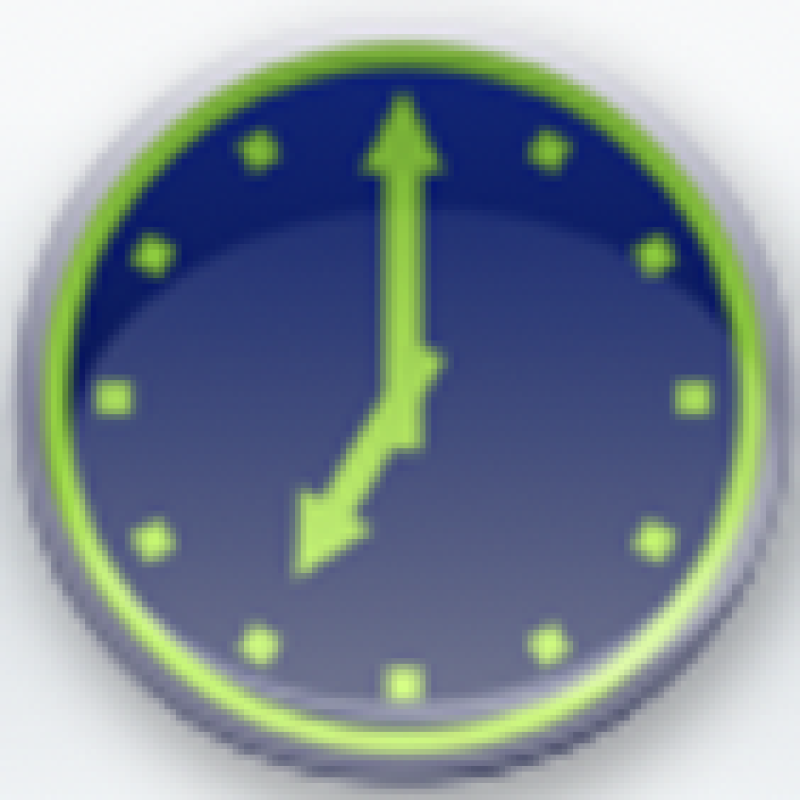 blue analog clock with green hands