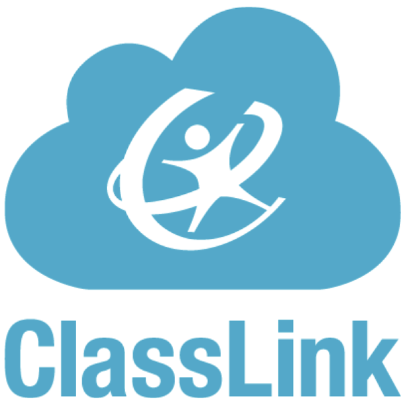 blue cloud with white swirls and stick figure in the middle ClassLink written in blue font underneath