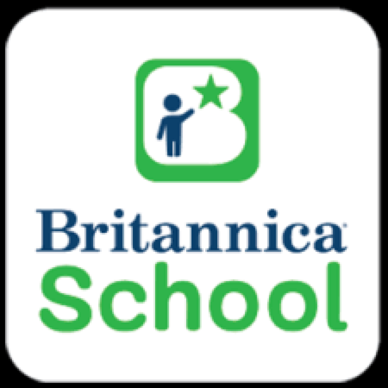 Britanica School logo on white background blue person reaching for a green star